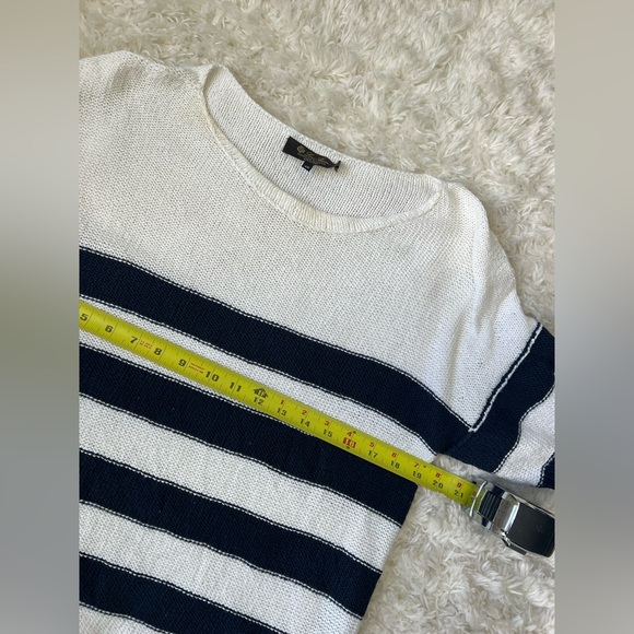 Loro Piana 100% cotton navy blue cream white nautical striped sweater top 46 10 - Picture 6 of 9